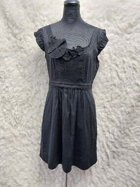 BCBGMAXAZRIA Women's Black Rosette Scoop Neck Sleeveless Mini Dress Size M